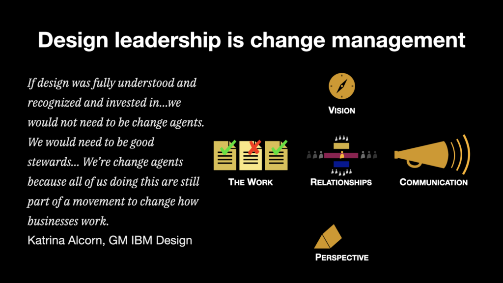 Capture of a slide titled "Design Leadership is Change Management"